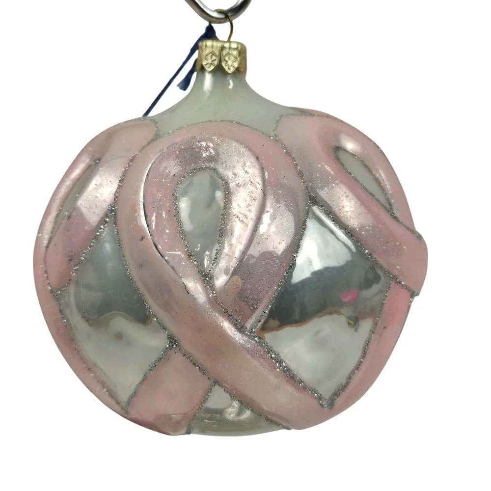 Vtg 2001 Komozja Poland Joy To The World Glass Breast Cancer Ornament Kurt Adler